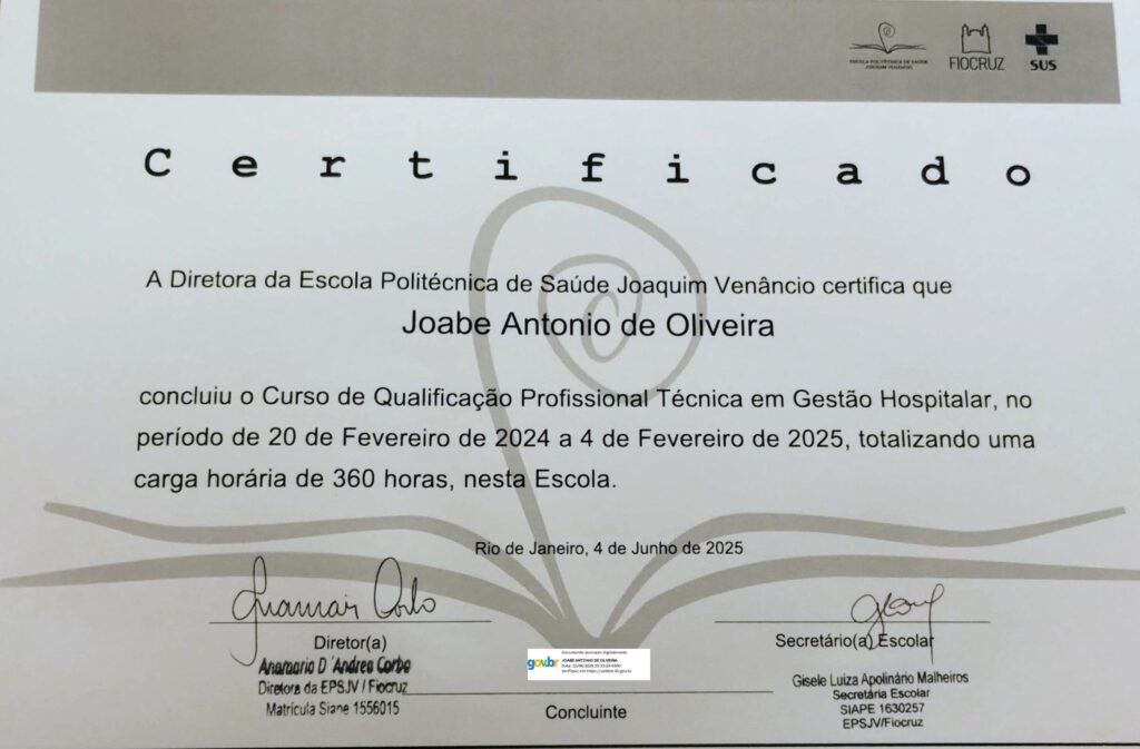 Sobre Nós 1 certificado FIOCRUZ - Joabe Oliveira