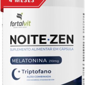 51P3gOyamxL._AC_SL1080_.jpg NOITE.ZEN - Melatonina 0,21 mg, L-Triptofano, Magnésio, Vitaminas B3 e B9, Longa Duração: 120 dias de uso, 120 cápsulas, Fortalvit-radardasaude