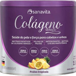 Sanavita Colágeno Hidrolisado Verisol - Pele e Cabelos - Frutas Tropicais - 150g-radardasaude