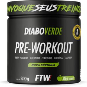 61rUNgZC1sL._AC_SL1000_.jpg FTW Pré-Treino Diabo Verde em Pó com Cafeína, Aminoácidos Beta‑Alanina e Arginina para Treinos e Atividades Físicas - Pote 300 g (Sabor: Maça Verde)