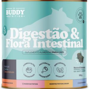 Buddy Nutrition - Digestão & Flora Intestinal | 60 Soft Chews | Proteína De Origem Suína | Prebióticos, Probióticos, Betaglucanas, Espirulina, Cúrcuma, FOS, MOS, Tocoferol, Cúrcuma, Vitamina D3