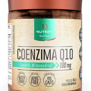 71g9Mg-2BBL._AC_SL1500_.jpg Nutrify - Coenzima Q10 100mg por Dose - Multivitamínico - Suporte Mitocondrial Enriquecido com Vitamina E - Ação Antioxidante - 60 Cápsulas