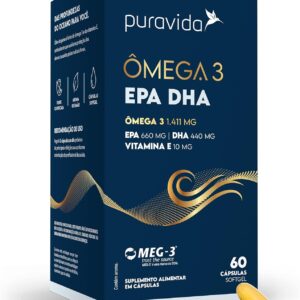 71yLejXFjgL._AC_SL1500_.jpg Puravida Suplemento alimentar Ômega 3 EPA DHA 60 cápsulas