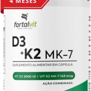 Vitamina D3 + K2 Longa Duração: 4 Meses Uso, 2000UI D3, 149mcg Vitamina K2 MK-7, 120 Cápsulas, Fortalvit-radardasaude
