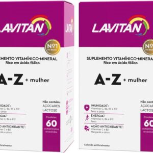 61ynI2yb0uL._AC_SL1200_.jpg Kit 2 Suplemento Vitamínico - Mineral A-Z para Mulher, rosa, Lavitan, 60 cápsulas