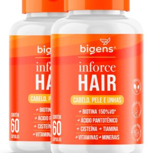 Inforce Hair, multivitaminico para cabelo, pele e unhas, Biotina, Ácido pantotênico, Cisteína, Tiamina, Biogens, Kit 2x 60 cápsulas-radardasaude