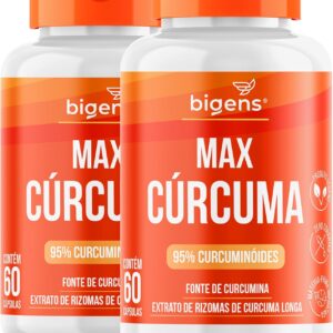 71PMfwAfw9L._AC_SL1500_.jpg Max Cúrcuma, 95% Curcuminóides, Curcumina, Biogens, Kit 2 x 60 Cápsulas-radardasaude