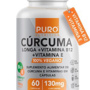 Cúrcuma em Cápsulas Puro Nutrition com Vitamina B12 + Vitamina E, 130mg Cúrcuma Longa por Porção, 60 Cápsulas Suplemento Vegano-radardasaude