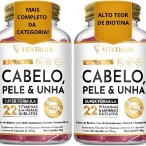 Vitamina para Cabelo e Unha - Biotina 150%, Cisteína 500mg, Metilcobalamina e Astaxantina 4mg 120 Cáps-radardasaude