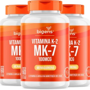 71rKAORUhKL._AC_SL1500_.jpg Vitamina K2 Mk-7, (Mk7) 100 Mcg, Bigens, Kit 3x 60 cápsulas-radardasaude