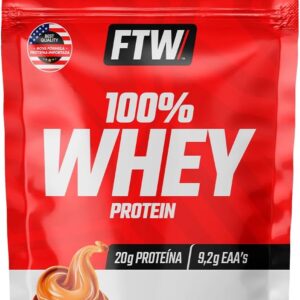 61GU9Atm6BL._AC_SL1105_.jpg FTW 100% Whey Protein com Proteína Concentrada WPC, Suplemento Alimentar Pós-Treino em Pó com Fonte de Proteína do Soro do Leite, Alto Valor Biológico, Sem Glúten – Refil 900g (Sabor Doce de Leite)