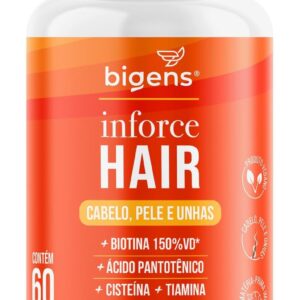 Inforce Hair, multivitaminico para cabelo, pele e unhas, Biotina, Ácido pantotênico, Cisteína, Tiamina, 60 cápsulas, Biogens