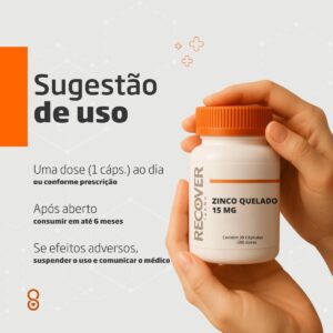 Zinco Quelado 15mg - 30 Cápsulas - Recover Farma