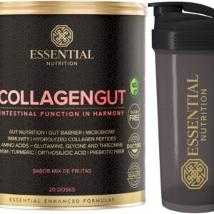 Collagen Gut - Colágeno Hidrolisado c/Glutamina, Cúrcuma, MSM e Fibra prebiótica - FODMAP Friendly - Essential Nutrition - Sabor Mix de Frutas + Coqueteleira