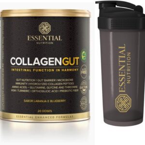 61s3stIyL._AC_SL1080_.jpg Collagen Gut - Colágeno Hidrolisado c/Glutamina, Cúrcuma, MSM e Fibra prebiótica - FODMAP Friendly - Essential Nutrition - Sabor Laranja + Coqueteleira