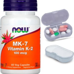 Vitamina K2/MK7 100mcg Now Foods 60 Caps + Porta Cápsulas-radardasaude
