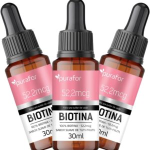 Kit com 3 Frascos de Biotina em Gotas 30ml 52,2mcg - Suplemento Alimentar - Cabelo e Pele - Vitamina B7 100% Pura-radardasaude