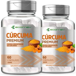 2 Potes Curcuma Longa 100% Curcumina Pura 500Mg 120 Cápsulas Ecomev-radardasaude