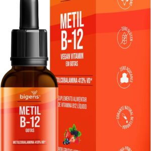 Metil B-12 Vegan vitamin gotas liquida, Metilcobalamina 413% VD, sabor frutas vermelhas, 20mL, Bigens