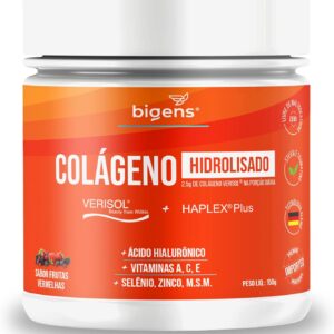 71HTTDbT-UL._AC_SL1500_.jpg Colágeno Hidrolisado Verisol + Haplex Plus com Ácido Hialurônico e Vitaminas A, C, E, Selênio, 150 g em Pó, Bigens (Unidade)-radardasaude