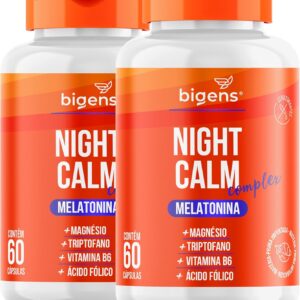 Night Calm Complex, Melatonina, magnésio, triptofano, Vitaminas B6 e B9, Biogens, Kit 2x 60 cápsulas-radardasaude
