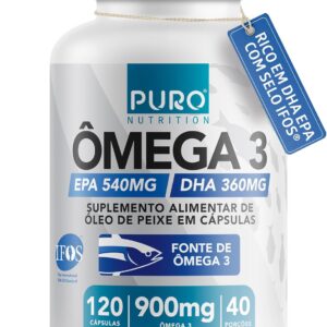 Ômega 3 (Alta Concentração) EPA DHA Puro Nutrition, 900mg por Dose, 120 Cápsulas, Certificado IFOS-radardasaude