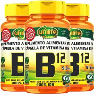 Kit com 3 Frascos de Vitamina B12 Cianocobalamina Unilife 60 Capsulas 450mg-radardasaude