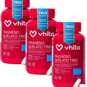 71vEArtXo7L._AC_SL1500_.jpg Magnésio Quelato Trio, Dimalato, Bisglicinato e Taurato com Vitamina B6 350mg Vhita 60 Cápsulas (3 unidades)-radardasaude