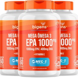 81-T07gko9L._AC_SL1500_.jpg Mega Omega 3, EPA 1000mg - DHA 400mg, com vitamina E, Certificado Meg-3, 60 cápsulas, Biogens (KIT 3X)-radardasaude