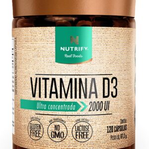 81P0khzI50L._AC_SL1500_.jpg Nutrify - Vitamina D3 120 Caps - 50mcg por Cápsula - Saúde Óssea e Imunidade - Sem Glúten
