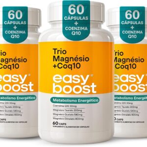 Trio Magnésio Dimalato Quelato Taurato + Coenzima Q10 Easy Boost Kit 3x 60 capsulas total de 180 capsulas-radardasaude