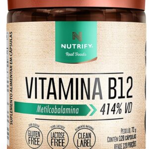 Nutrify Vitamina B12 - Metilcobalamina 414% VD - Multivitamínico - Suplemento Alimentar para Melhorar o Metabolismo Energético - Vegano e Livre de Aditivos Artificiais - 120 Cápsulas