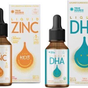 Combo Zinc For Kids 30ml Morango True Source e Dha Omega 3 Liquido Vegano True Source 30ml