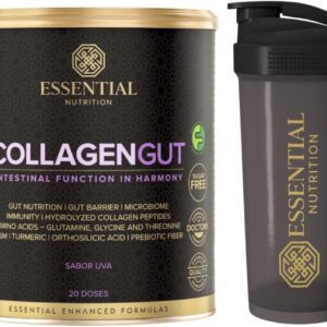 Collagen Gut - Colágeno Hidrolisado c/Glutamina, Cúrcuma, MSM e Fibra prebiótica - FODMAP Friendly - Essential Nutrition - Sabor Uva + Coqueteleira Oficial