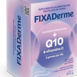 61Guy2pHJ7L._AC_SL1267_.jpg Fixaderme – Suplemento Alimentar de Colágeno Hidrolisado Verisol®, Coenzima Q10 E Vitamina C em gomas mastigáveis – Sem açúcar – Sabores sortidos de frutas – 1 Caixa com 45 gomas mastigáveis-radardasaude