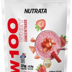 Nutrata W100 Whey Concentrado - 900G Refil Strawberry Milkshake --radardasaude