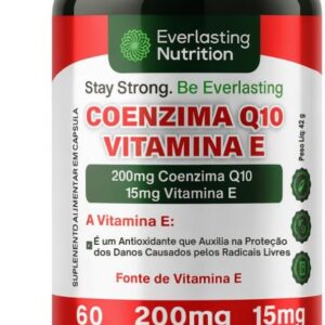 Coenzima Q10 200mg + Vitamina E 15mg, 60 Cápsulas, Antioxidante para Energia Celular