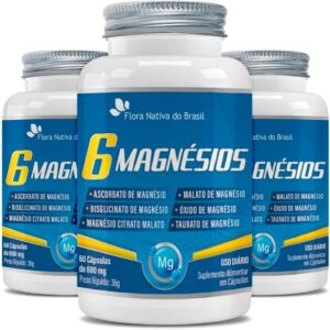 6 Magnésios (Taurato, Malato, Quelato, Citrato, Ascorbato e Óxido) Kit 3x 60 Cápsulas Cada - Flora Nativa-radardasaude