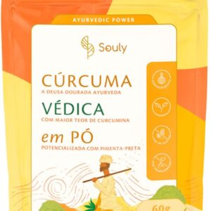 61n7IZL8-L._AC_SL1200_.jpg Cúrcuma Védica Souly Pura Orgânica Com Pimenta Preta 60g Pó-radardasaude