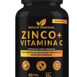 Vitamina C 1000mg + Zinco Bisglicinato 30mg Vegano - Auxilia na Imunidade - 1 Pote com 60 Cápsulas Veganas de 850mg