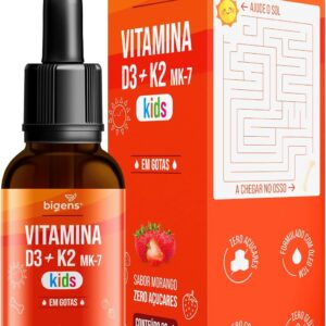 Vitamina D3 + K2 MK-7 Kids, em Gotas, D3 2000UI | K2 100mcg, sabor morango, 20ml, Biogens-radardasaude