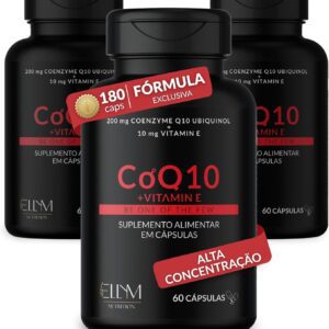 Coenzima Q10 200mg Ubiquinol com Vitamina E 10mg ELLYM NUTRITION Alta Concentração 180 Capsulas
