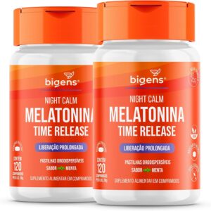 Night Calm Time Release, Liberação Prolongada, 210 mcg de Melatonina, Bigens, Kit 2x 120 comprimidos sublinguais-radardasaude