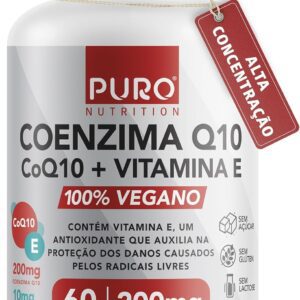71X-mOfp7ML._AC_SL1500_.jpg Coenzima Q10 200 mg Puro Nutrition + Vitamina E, CoQ10, 60 Cápsulas, Suplemento Vegano