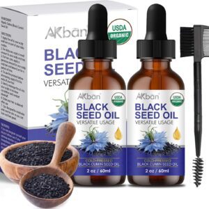 Óleo de semente preta premium USDA prensado a frio, 100% puro, não refinado, rico em TQ e ômega 3 6 9, óleo de cominho preto líquido para cuidados com a saúde da pele - frasco de vidro, 2 x 59-radardasaude