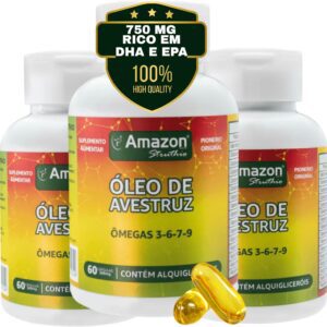 Kit 3 Óleo de Avestruz 750mg – Ômegas 3-6-7-9 + Vitaminas A, D3, K2 e B – 60 Cáps - Amazon Struthio-radardasaude