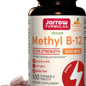 71eKQO-33RL._AC_SL1500_.jpg Jarrow Formulas Ultra Strength Methyl B-12 2500 mcg- 100 Chewable Tablets, Tropical Flavored Supplement- Bioactive Vitamin B12- Supports Cellular Energy Production- 100 Servings (PACKAGING MAY VARY)-radardasaude