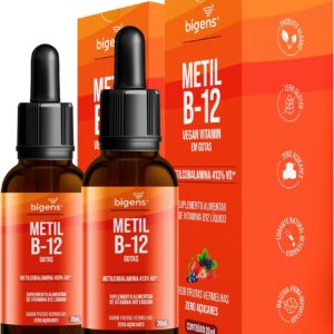 Metil B-12 vegan vitamin gotas liquida, Metilcobalamina 413% VD, sabor frutas vermelhas, 20mL, Bigens (Kit 2)-radardasaude