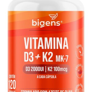 Vitamina D3 2000UI + K2 MK-7 100mcg, Formulado com azeite de oliva, Biogens (120 cápsulas)-radardasaude