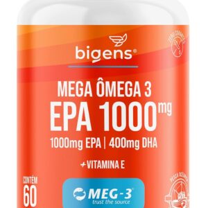 71rF0CItBL._AC_SL1500_.jpg Mega Omega 3, EPA 1000mg - DHA 400mg, com vitamina E, Certificado Meg-3, 60 cápsulas, Biogens (UNIDADE)